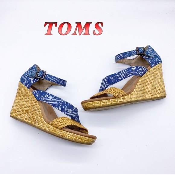 Toms Shoes - Toms-Denim and Ratan straps and wedge 6